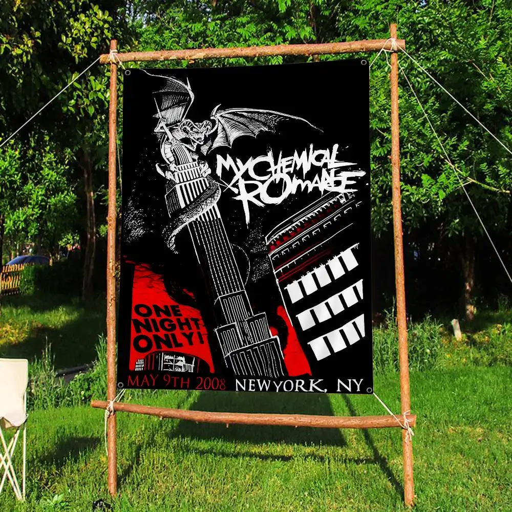 M-My C-Chemical R-Romance Band Creative Pattern Hanging Flag Polyester Printed Banner Hand Pulled Flag