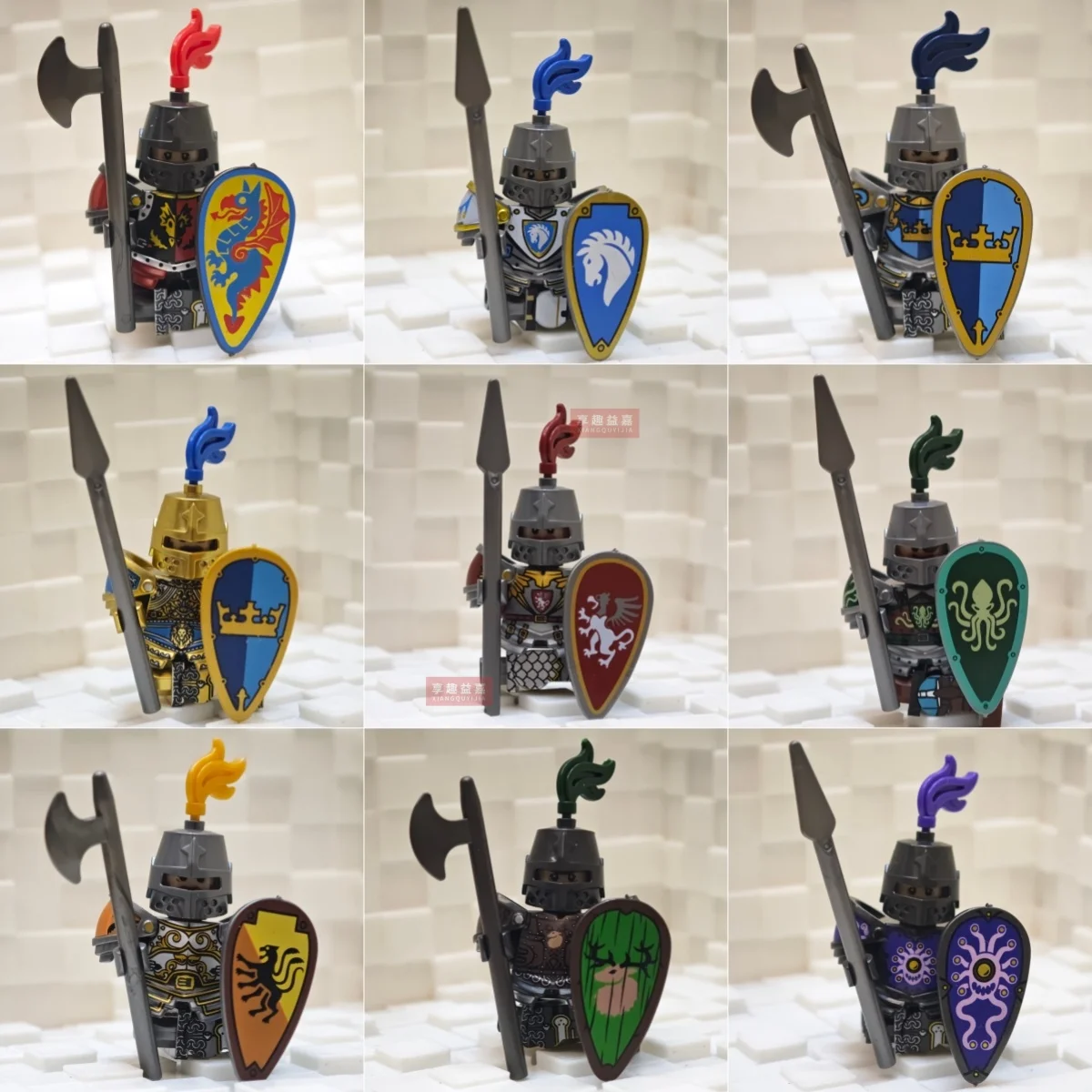 MOC Medieval Military Soldiers Action Figures Model Castle Black Eagle Wolf Octopus Griffin Ancient Knight Waffen Toys