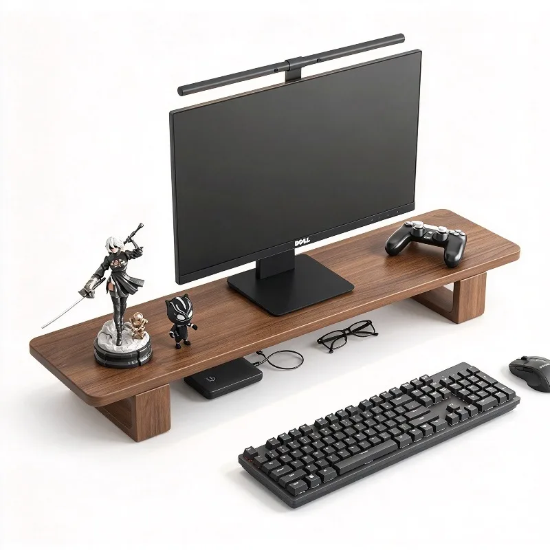 Solid Wood Monitor Shelf Riser Desk Screen Riser Holder Office Computer Stand Desktop Storage Organizer Adjustable Table Rack