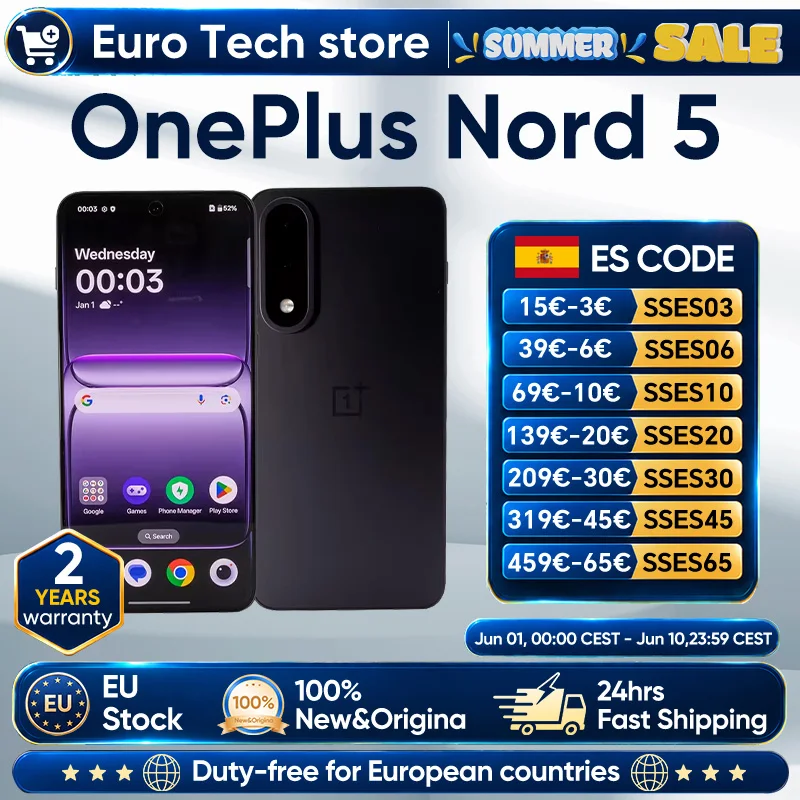 Nuevo Smartphone OnePlus Nord 5 5G Snapdragon ™ 8s Gen 3 Pantalla AMOLED de 6,8…