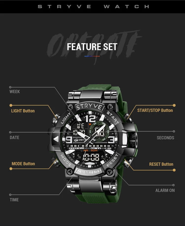 STRYVE Herrenuhren, modische elektronische Uhren für Herren, Top-Marke STRYVE 8025, Outdoor-Sportuhr mit Kalender, Chronograph – Detail 16