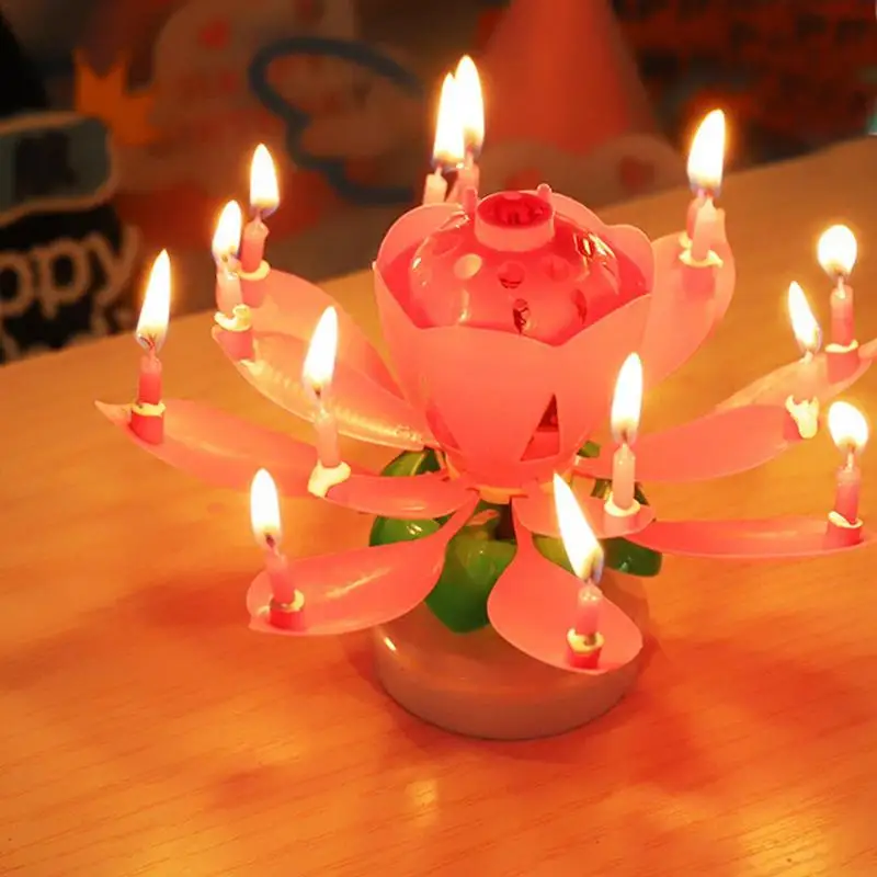 Lotus Candle Rotating Lotus Birthday Candle Cake Cupcake Candle LED Festive Electric Flower Candle Singing Candle-Powered