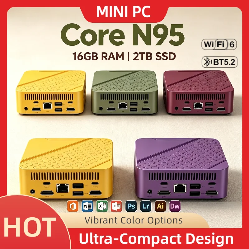 Intel Core N95 High Speed Mini PC 16GB RAM 2TB SSD Triple 4K Monitor WiFi6 BT5.2 Silent Cooling Office Home Small Student