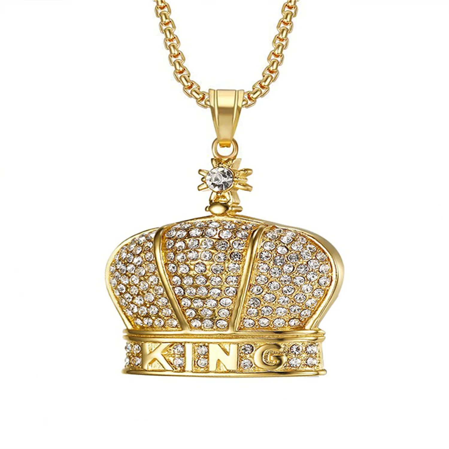 

Hip Hop Iced Out Bling King Crown Pendant Dropshipping Gold Color Stainless Steel Rapper Necklace for Men Fashion Jewelry Gift