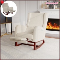 Anajqaqia Rocking Chair, Relaxing Chair, with Footrest, Swing Chair with Lumbar Cushion and 2 Side Pockets, Velvet Fabric, Beige