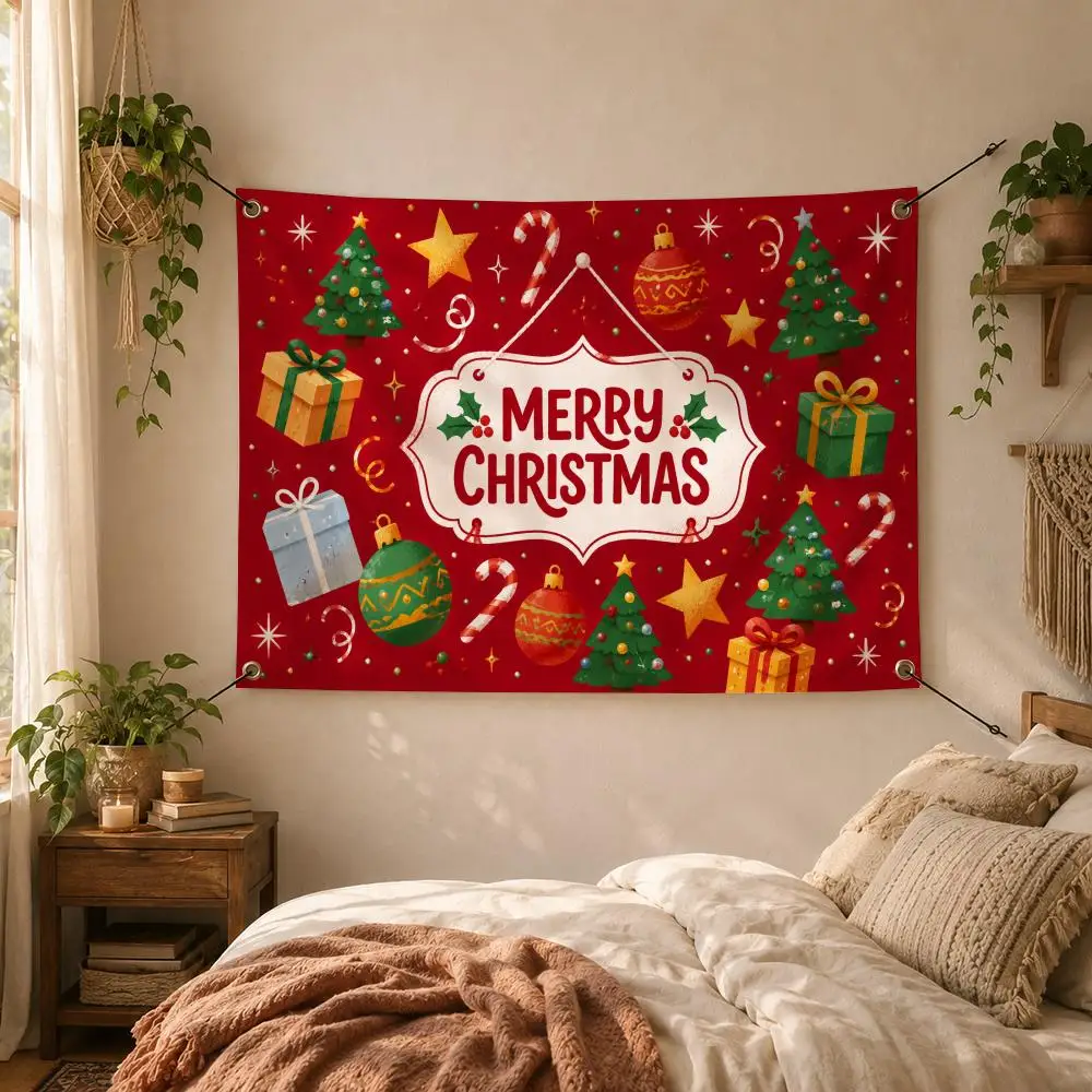 Merry Christmas Gift Celebration Series Flags Decorative Flag Banner Outdoor Garden Yard Camping Party Home Wall Hanging Decor