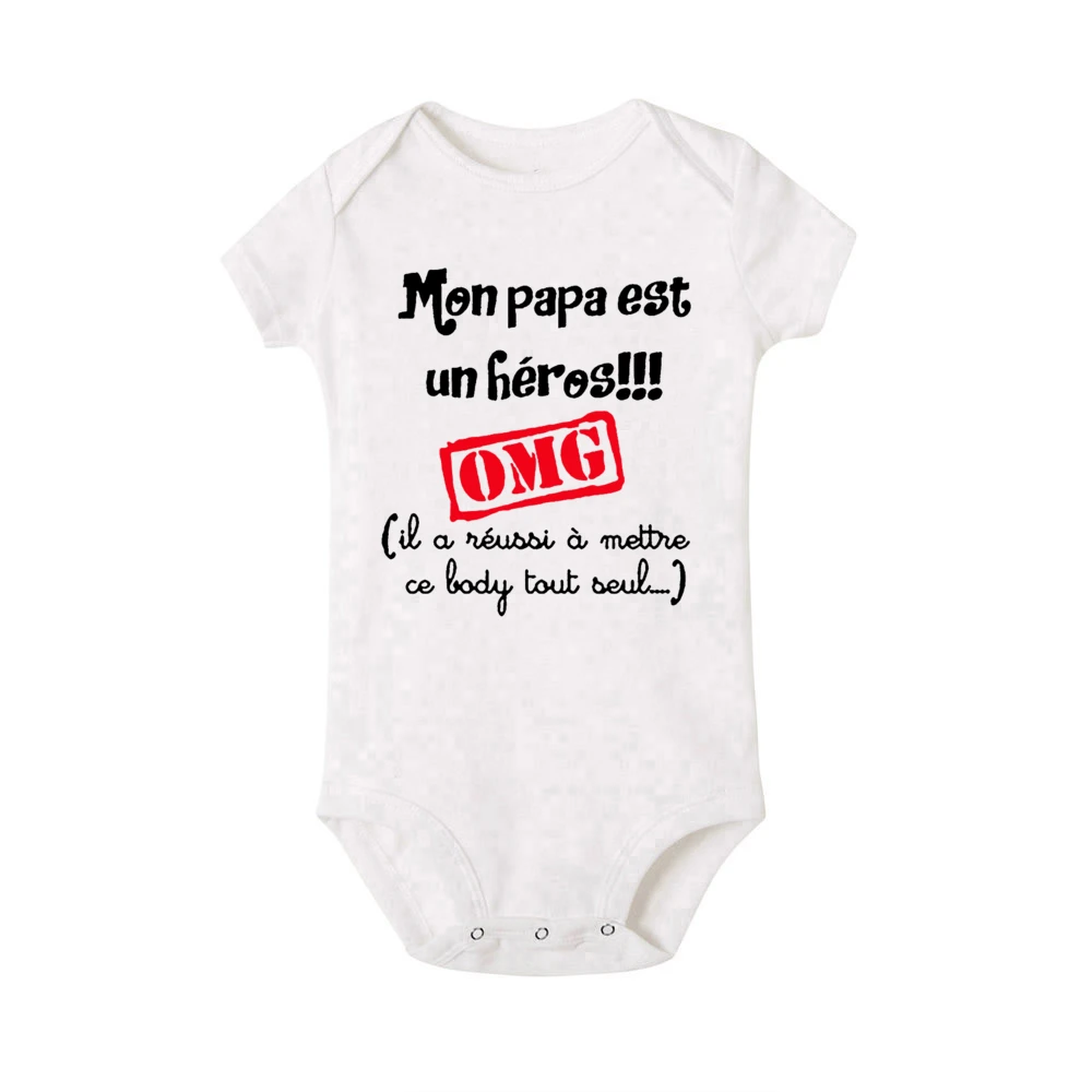 My Dad Is A Hero French Print Baby Romper Funny Infant Short Sleeve Bodysuit Boys Girls Summer Clothes Toddler Jumpsuit Dad Gift