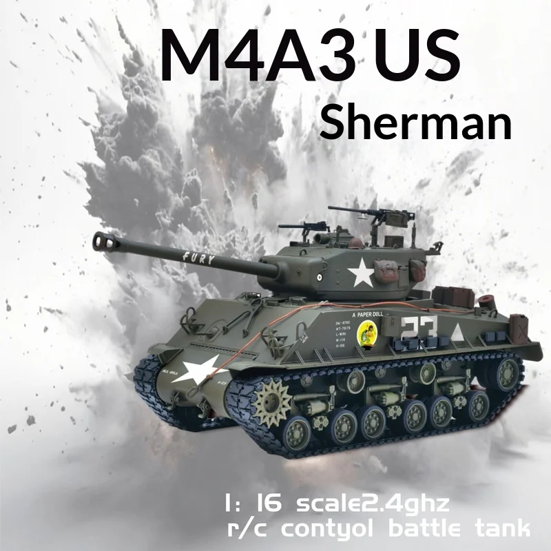 M4A3 Us Sherman Fury Rc Battle Tank 1 16 Scale 2 4 Ghz Wwii Military Army Remote Control Vehicle For Adult Hobby Collectors