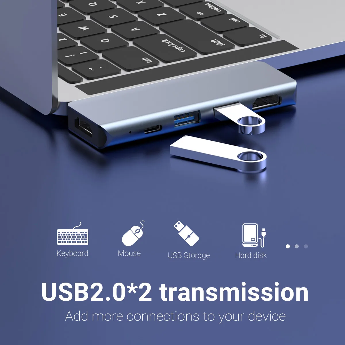 맥북 프로 에어용 USB-C 허브 노트북 도킹 스테이션, USB C에서 듀얼 HDMI 어댑터, 4K 60Hz HDMI * 2, PD100W , USB2.0 포트, 5 인 1