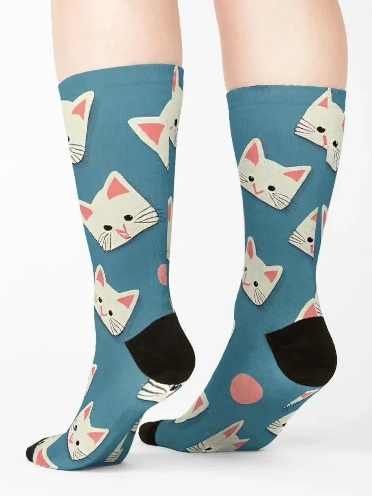 لطيف القط نمط منتصف رحلة AI الفني الجوارب المضادة للانزلاق كرة القدم تتحرك جوارب سعيد الحرارية رجل الشتاء الجوارب الإناث الرجال #4