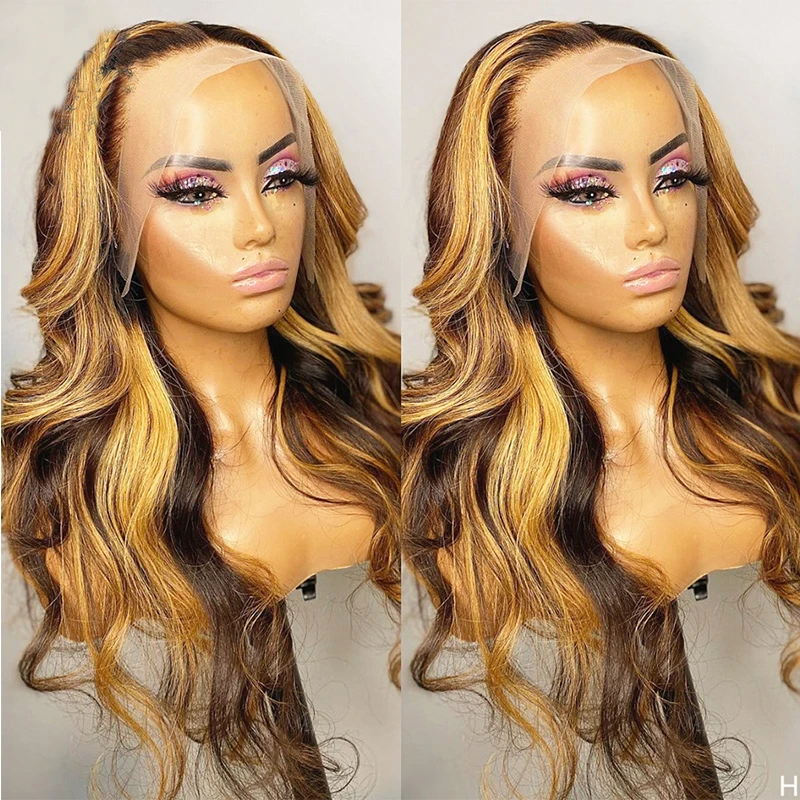 

Long 26Inch Glueless 200Density Highlight Blonde Wave Lace 5x5 Silk Base Human Hair Wig For Women BabyHair Preplucked