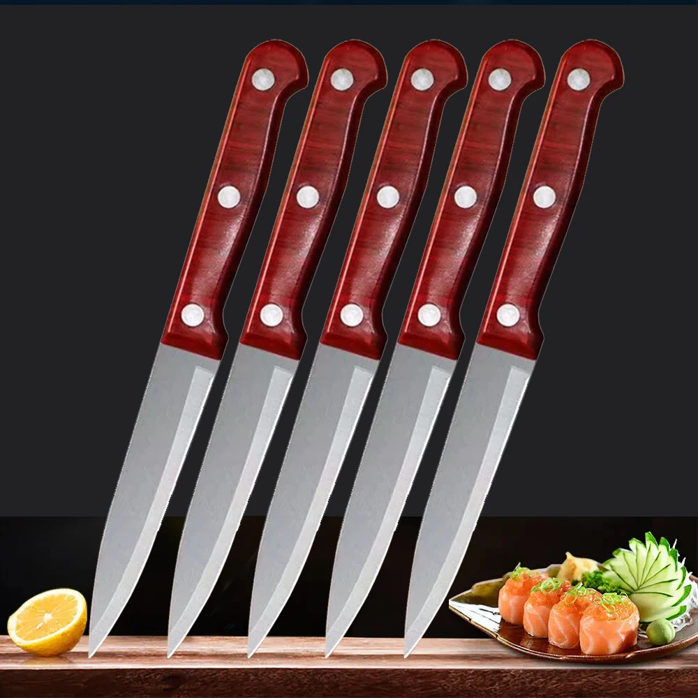 Cuchillo de fruta, cuchillo de cocina afilado de acero inoxidable, cuchillo de pelar, cuchillo con mango de plástico de madera de imitación, perfecto para cuchillos de cocina caseros