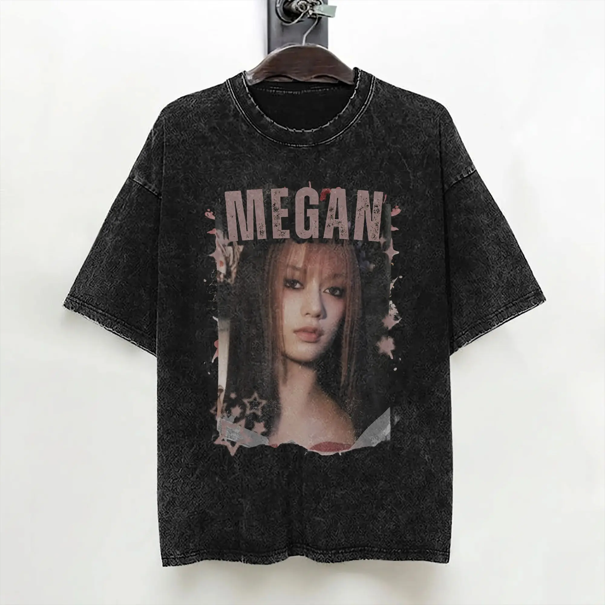 Megan Katseyes Kpop Girl Group T Shirt Washed 100% Cotton Oversize T-Shirt  Cool Men Women Streetwear Summer Tees