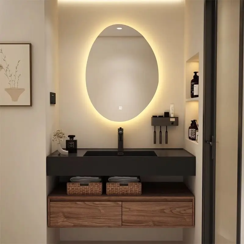 Black walnut bathroom cabinet combination bathroom washbasin wash basin rock integrated washbasin sanitary ware