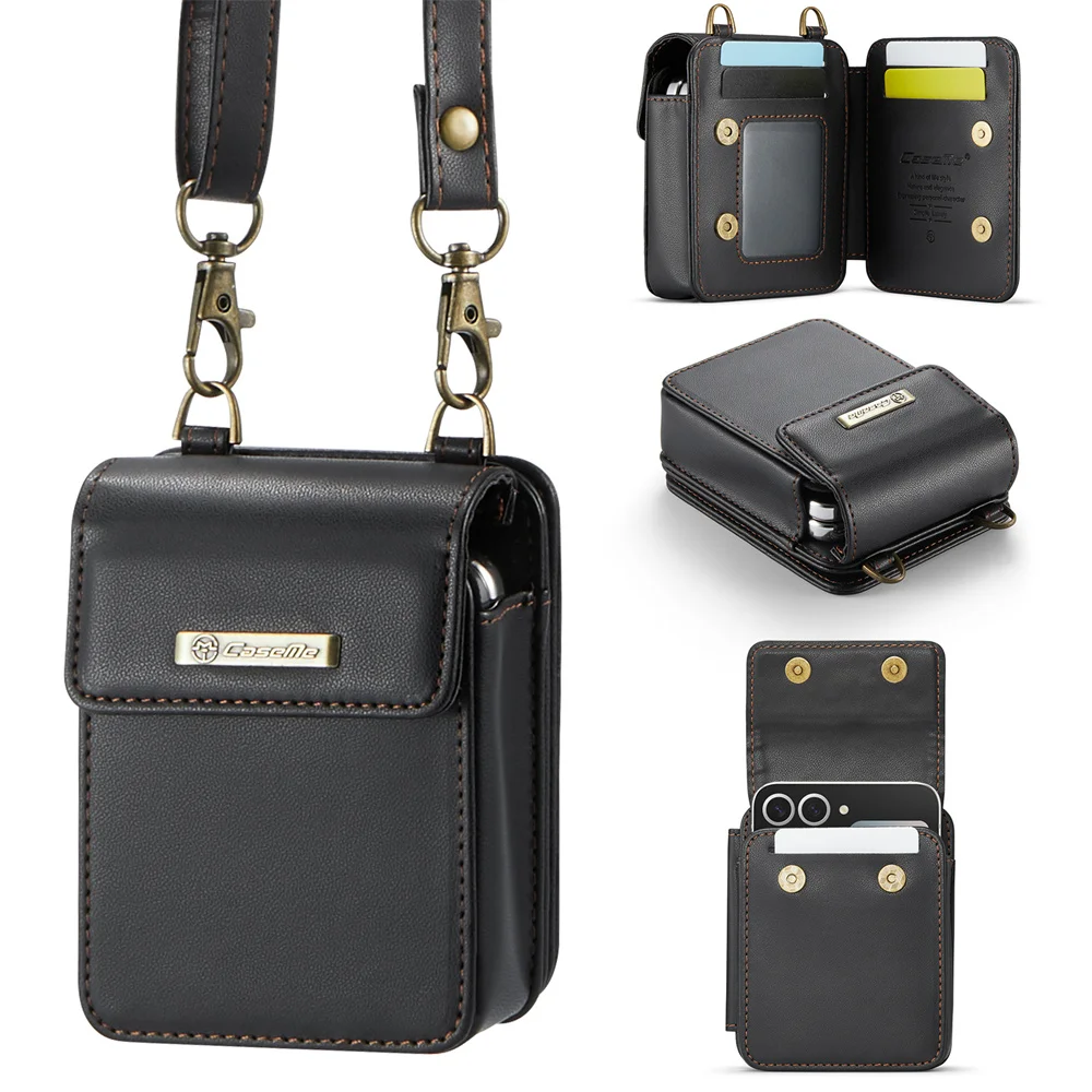 حافظة محفظة جلدية كروس لهاتف سامسونج جالاكسي Z Flip 7 FE 6 5 4 3 مع حامل بطاقة حجب RFID حقيبة صغيرة عالمية مغناطيسية