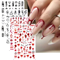 4pcs Halloween Nail Stickers Blood Hand Heart Scar Skull Self-adhesive Sliders Japanese Horror Anime Nail Decals Manicure Decor