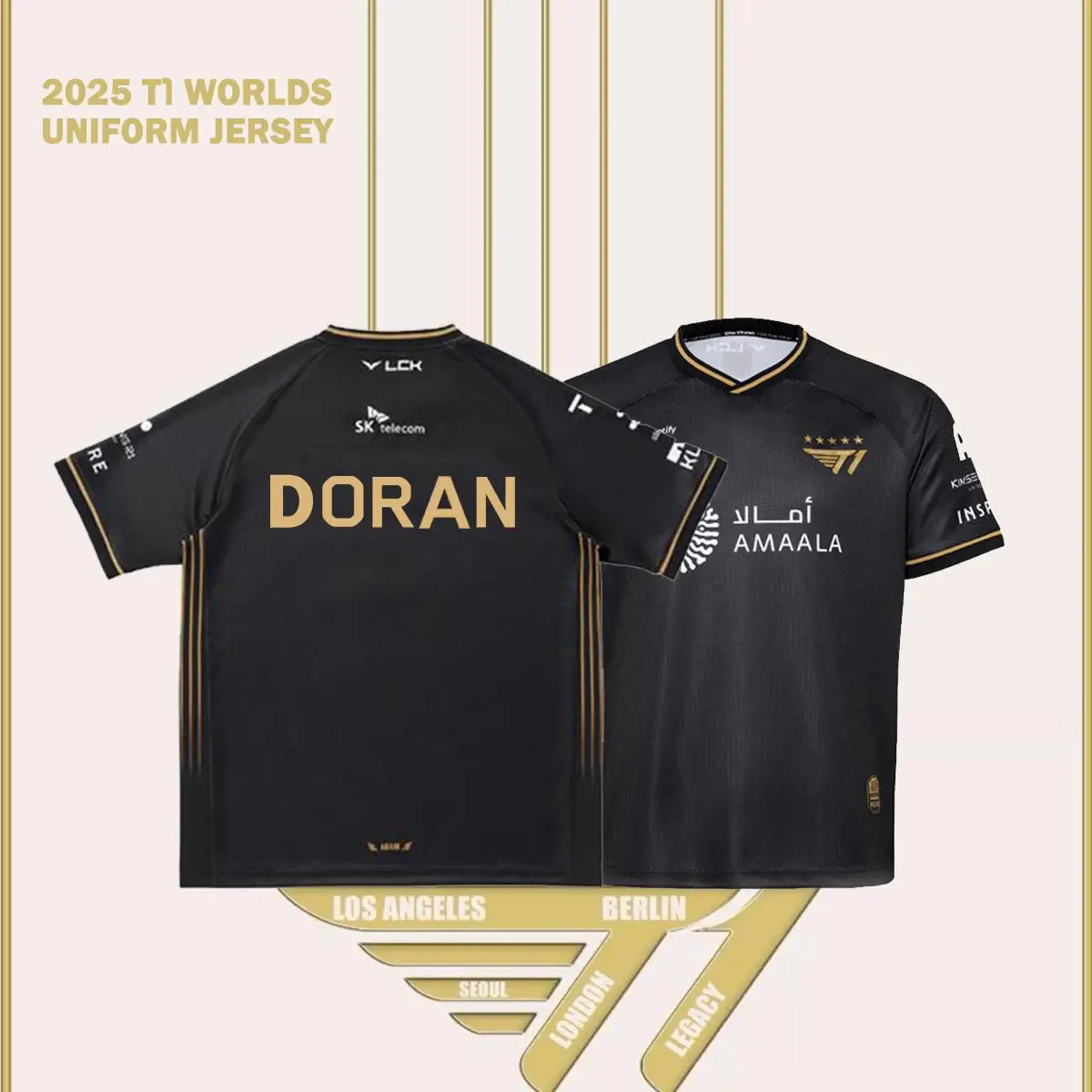 2025年リーグ・オブ・レジェンド世界選手権 オールブラックチーム Tシャツ フェイカー ジャージ Tシャツ LOL eスポーツ LCK T1チーム 大きいサイズ トップ1