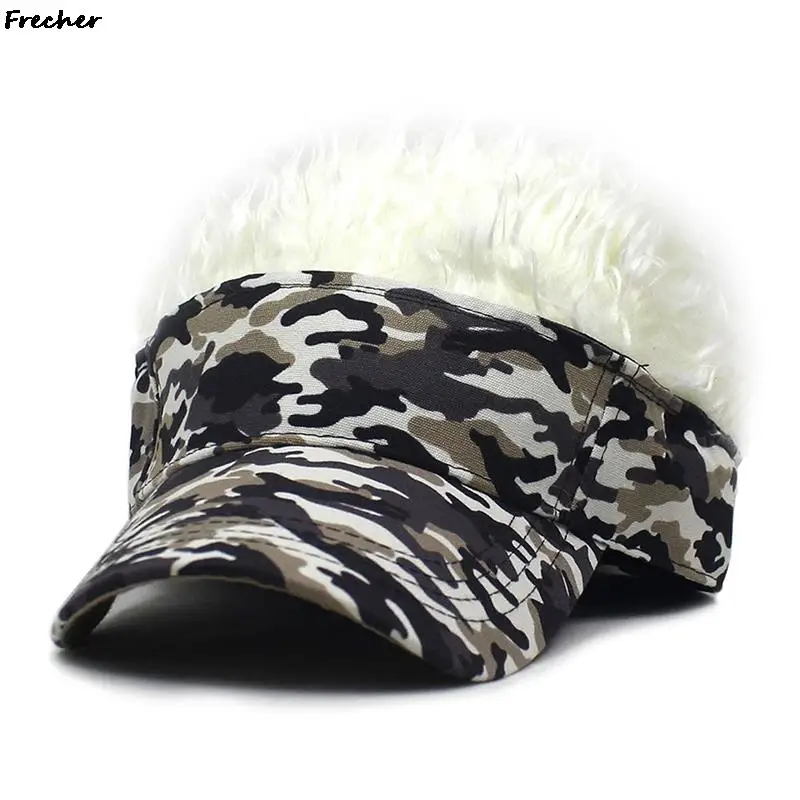 Rock Punk Visors Hats With Spiky Hairs Wig Hip Hop Fashion Baseball Cap Men Women Party Fake Hair Sun Hat Camouflage Sports Caps