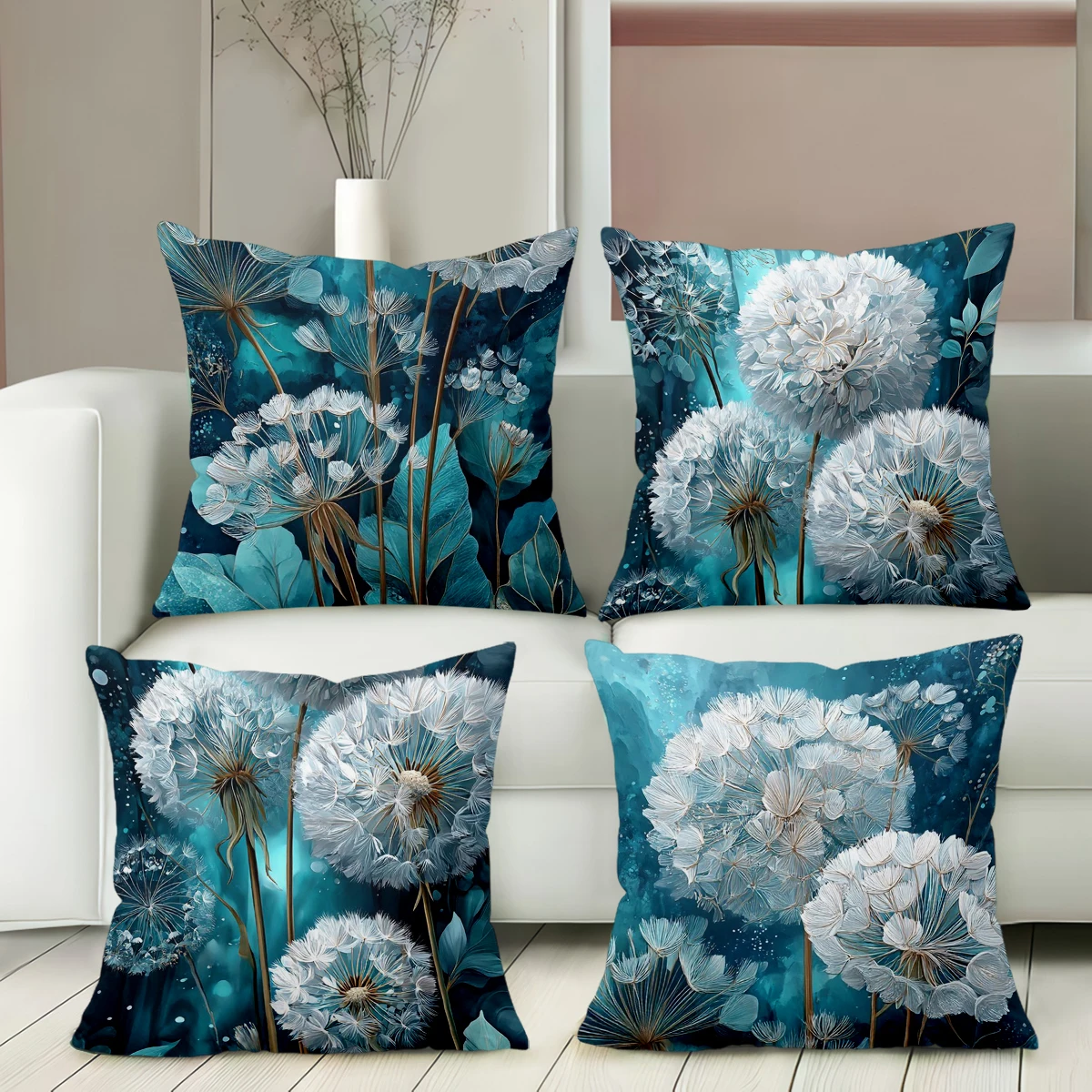 Blue Dandelion Patterned Cushion Covers For Home Decor Polyester pillowcase, sofa decorative cushion cov Headboard Pillow