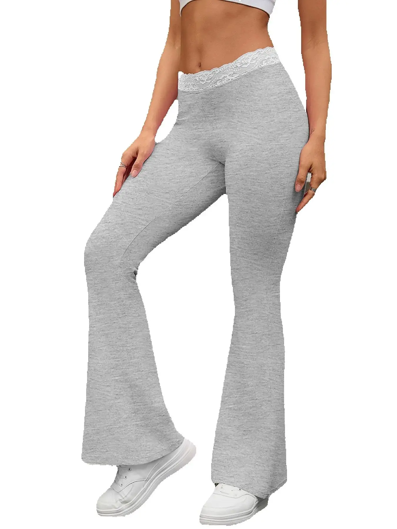 Women's new casual exercise low waisted lace flared pants sportswear yoga pants wide leg pants