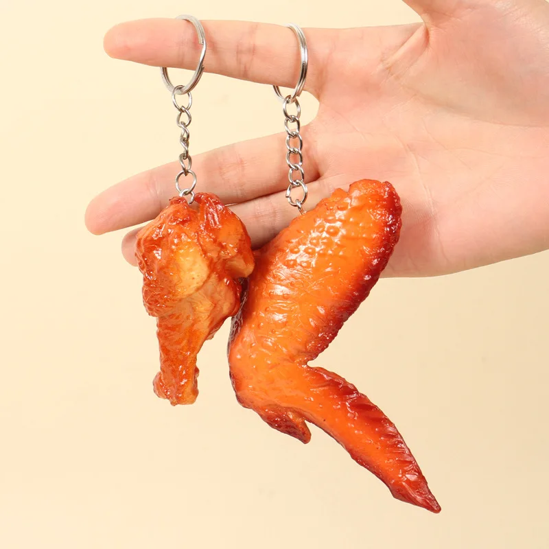 Simulation Keychain Pendant Fun Toy Gifts for Friends Classmates PVC Orleans Chicken Legs Wings French Fries Chicken Rice Flower