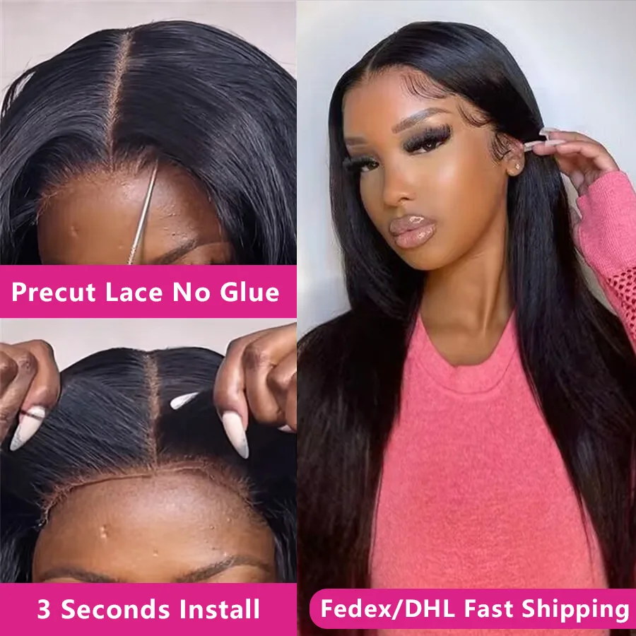 

220% Straight Human Hair Wigs Glueless Preplucked Human Wigs Ready To Wear 13X4 Lace Frontal Wig Transparent Pre Cut 4x4 Closure