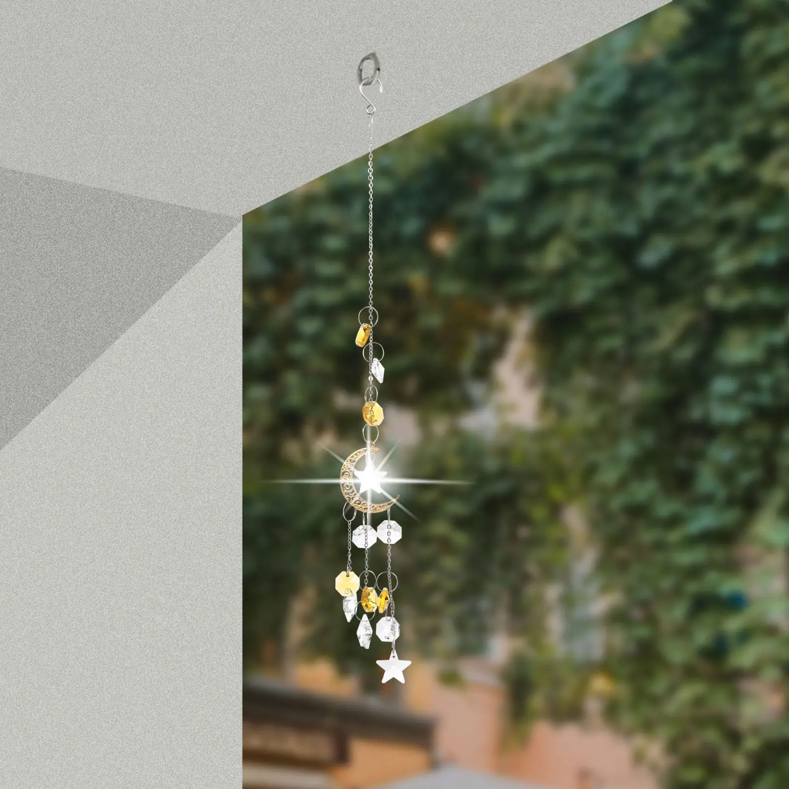 Moon Shape Hanging Wind Chime Strong Sturdy Windproof Rainproof Craft Wind Chime Decor Home Garden Balcony Cafe Restaurant Decor