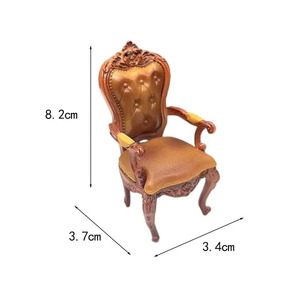 Vintage Style Dollhouse Chairs Mini Retro Simulated Miniatures Furniture European Luxury Doll Dining Chair Scene Model