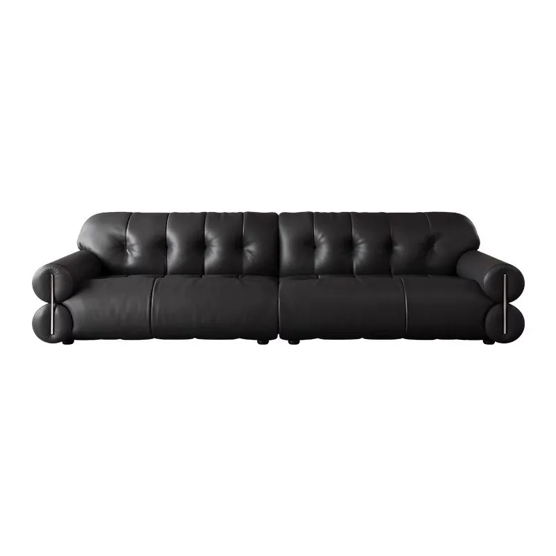 

French retro style leather sofa living room first layer cowhide Italian minimalist