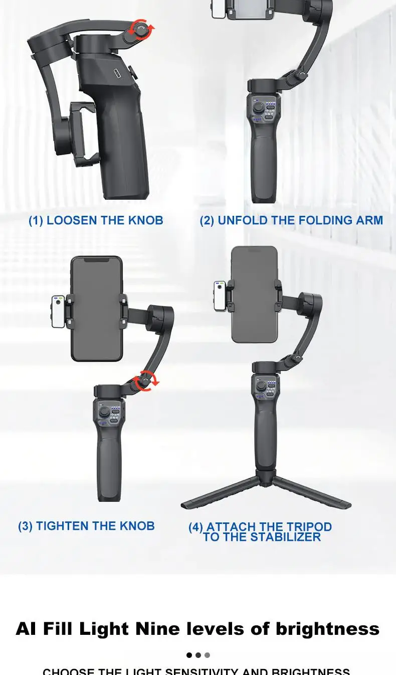 New F12 5-in-1 Gimbal Stabilizer With AI Vision Face & Rotation Tracking Phone Tripod For Camera For Phone Users