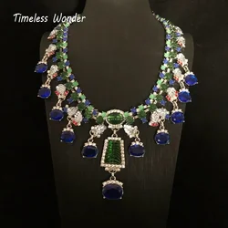 Timeless Wonder Fancy Zircon Geo Statement Necklaces for Women Designer Jewelry Runway Rare Top Luxury Medieval Gift Set 2612