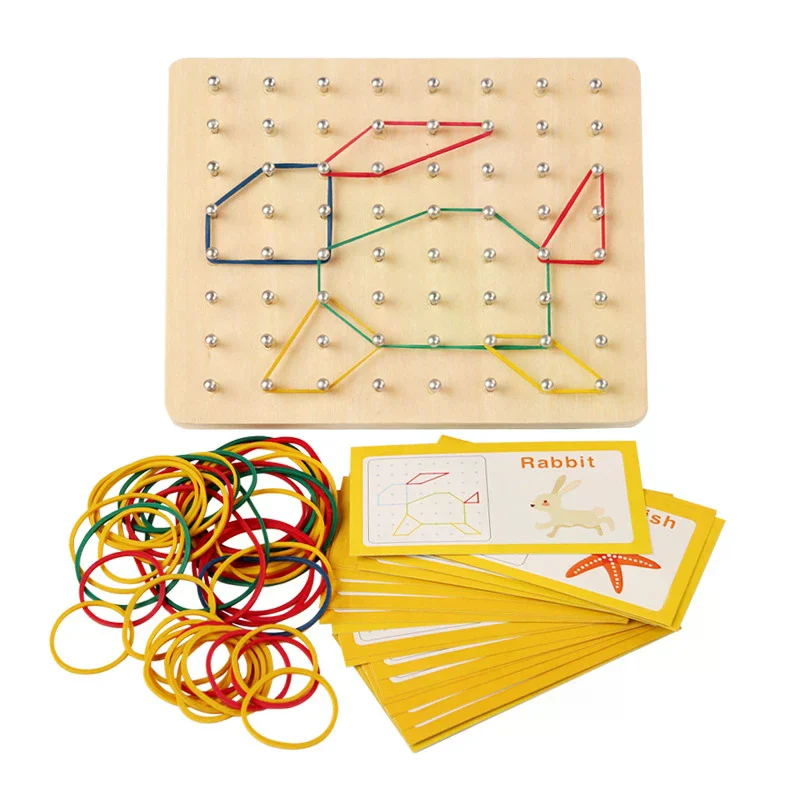 Juguetes Geoboard Montessori de madera, Geoboards manipulativos de tablero Geo para niños de 4, 5 y 6 años con tarjetas estampadas y bandas de goma