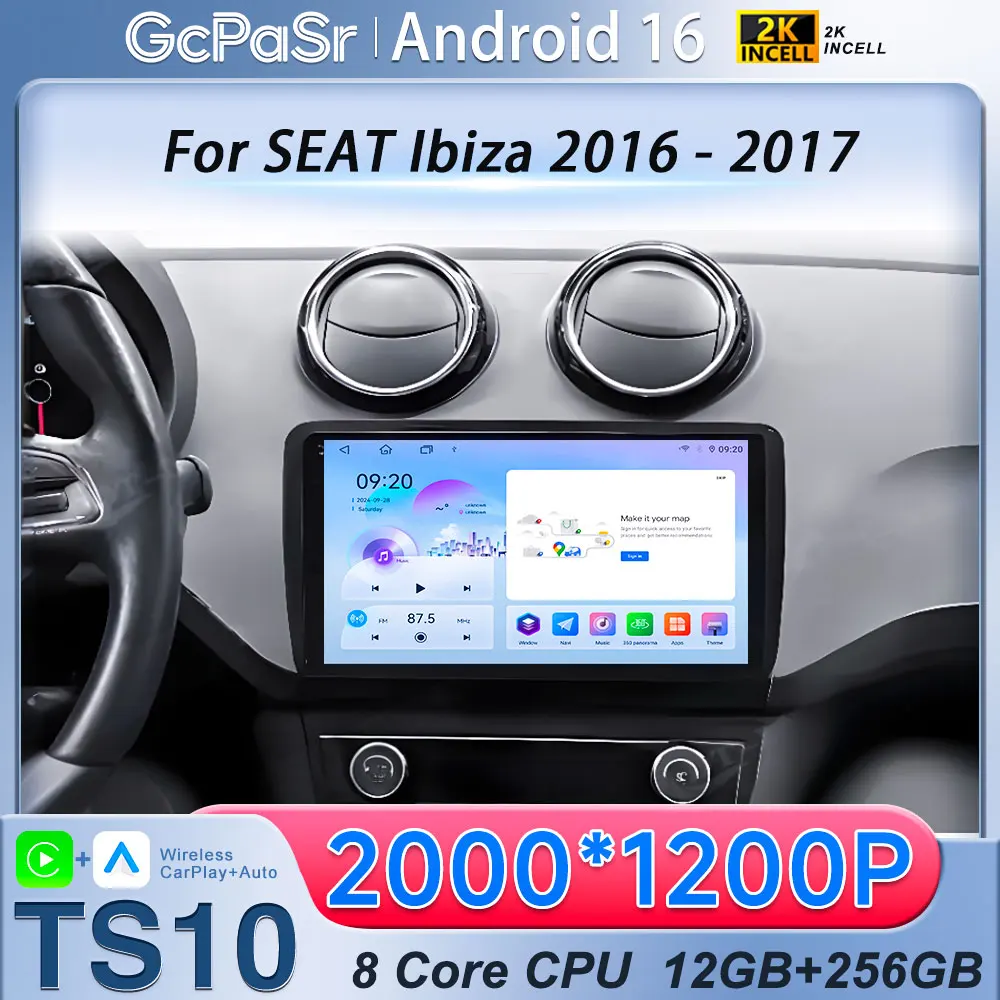Radio para Auto Android 16 para SEAT Ibiza 2016-2017, Carplay, Multimedia, Video, Auto, 4G, WIFI, GPS, Unidad Principal, Navegación, Reproductor, Estéreo, BT
