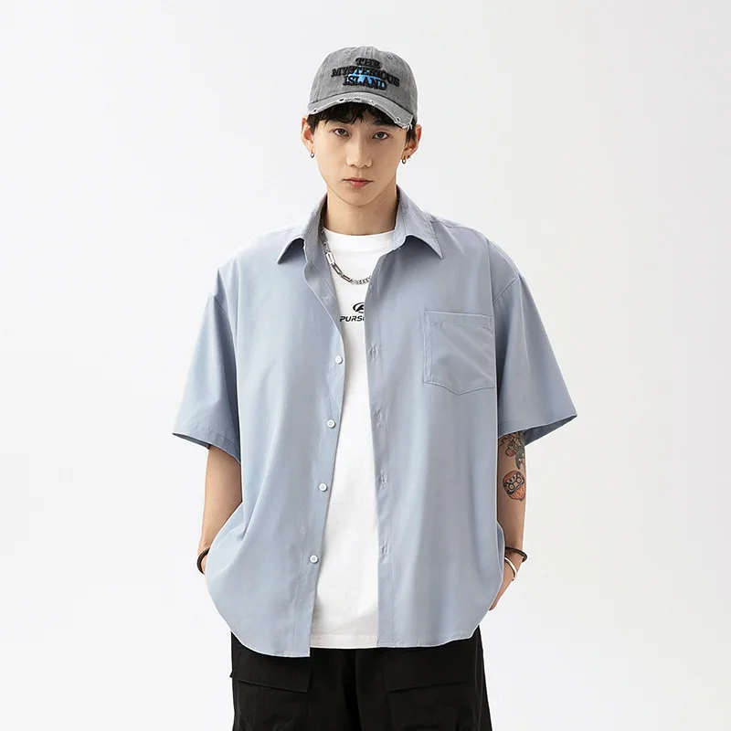 Smooth Drooping Short-sleeved Shirt Men's Summer New Pure Color Couple Casual Loose Shirt Jacket