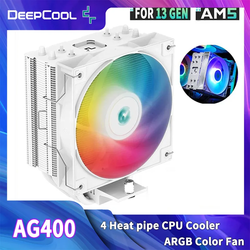 DEEPCOOL AG400 4 Heat Pipe CPU Air-Cooled Cooler ARGB PWM TDP 220W CPU Radiator dla LGA1700 1200 115X 1151 1155 AMD AM4 AM5
