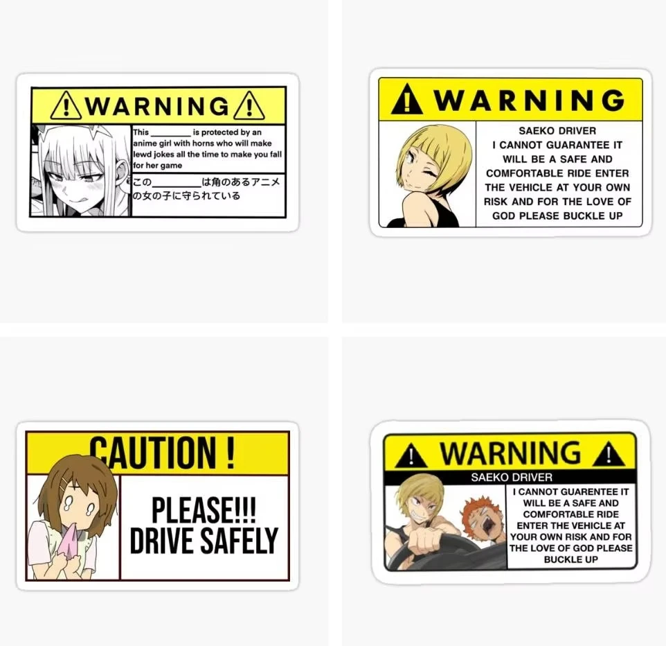 Anime Aesthetic Warning Car Sticker 1Pc Waterproof Die-Cut Vinyl PVC Decal for Car Window Bumper Motorcycle Helmet Exterior