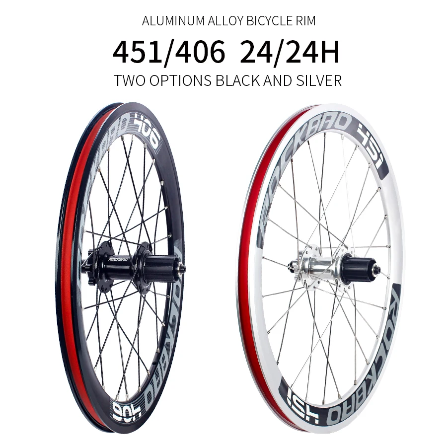 ROCKBAO Folding Bicycle Wheelset, Disc Brake Rim, Aluminum Alloy, 5 Bearings, 7-11Speed, 40mm, 406/451 Bike Wheel Set, 20in