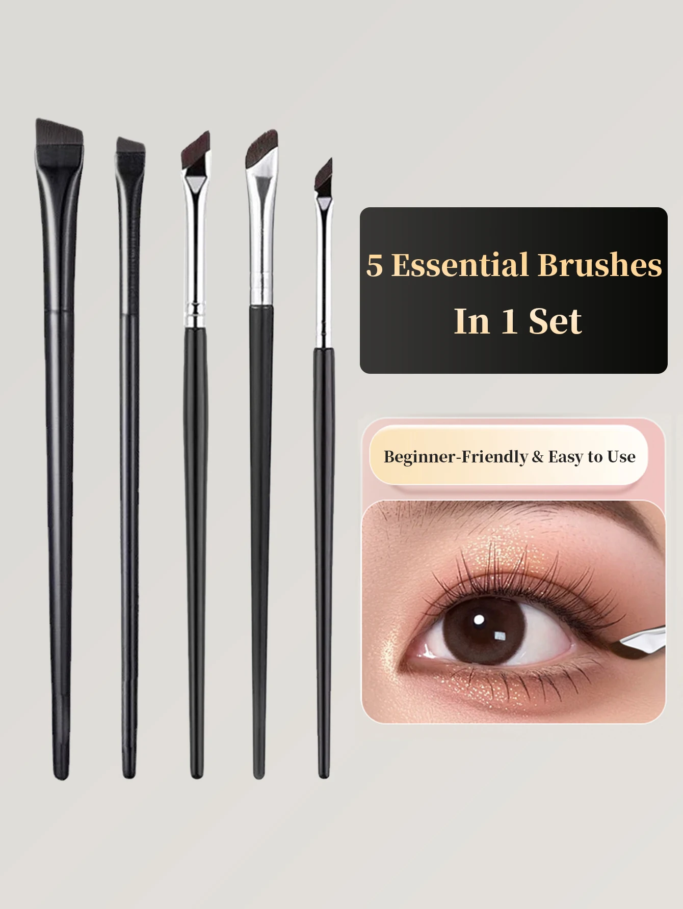 1 Set Of 5 Makeup Brushes Blade Eyeliner Brush Lower Eyelid To Flat Head Oblique Angle Eyebrow Brush Horizontal Silkworm Brush
