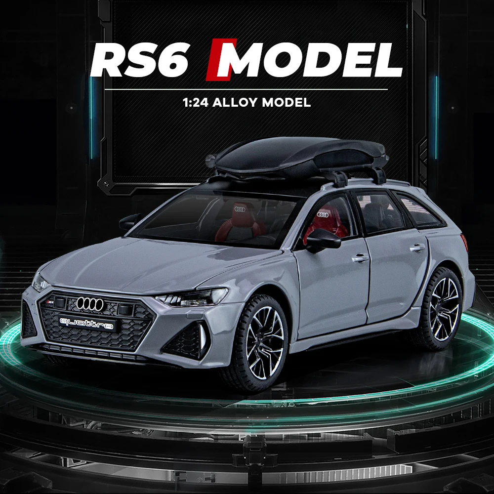 1:24 Audi RS6 alloy car model doors and the front hood and trunk door can be opened has simulated sound and lighting functions