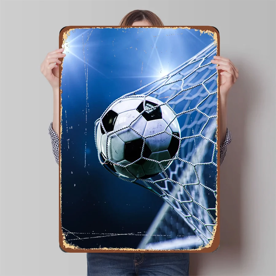 Soccer Goal Moment Metal Wall Art Sports Theme Decorative Painting Vintage Industrial Style Living Room Bar Decoration