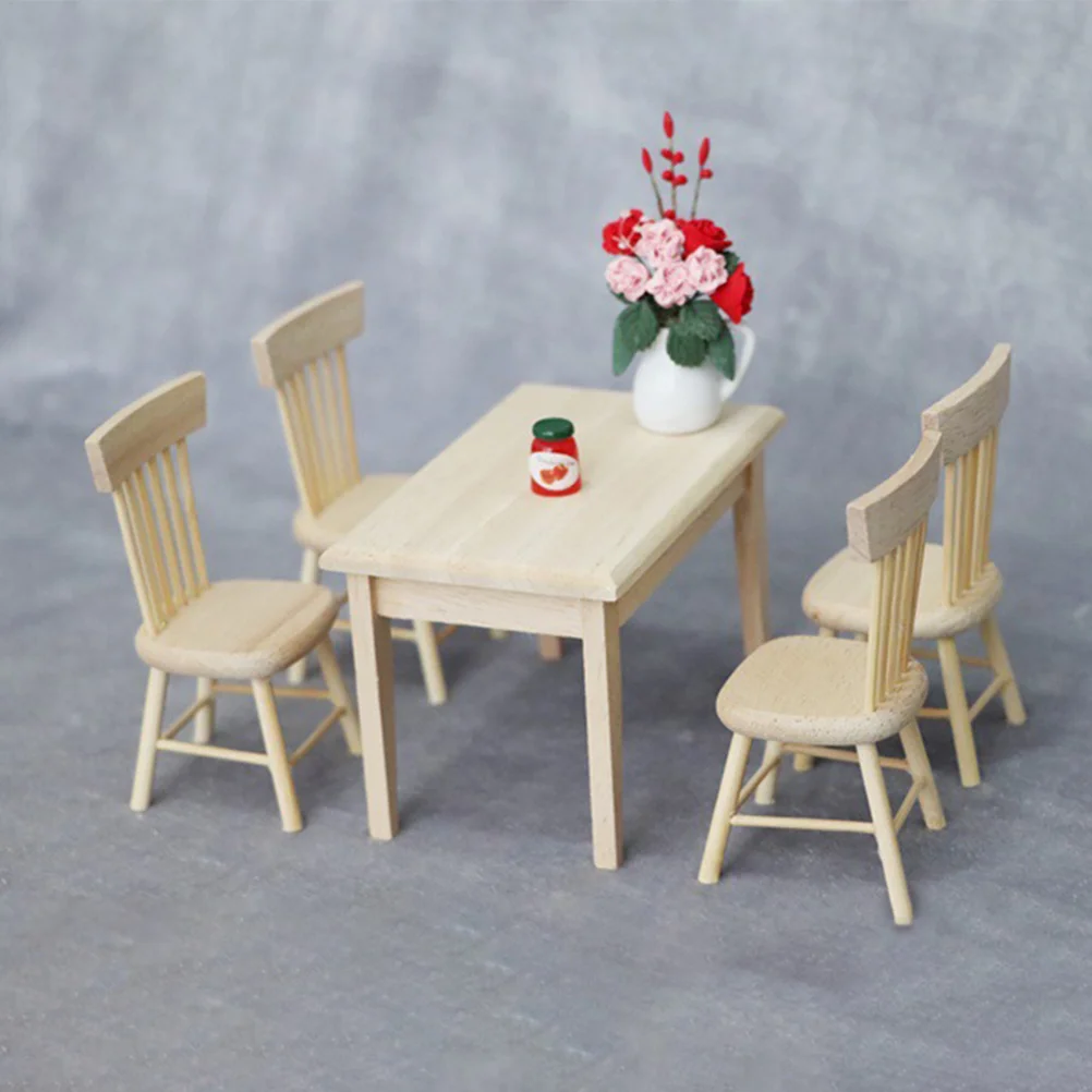 Mini muebles de decoración, juego de mesa y silla en miniatura, accesorios para casa pequeña, casa de muñecas, cocina, sillas de madera para modelo de juego