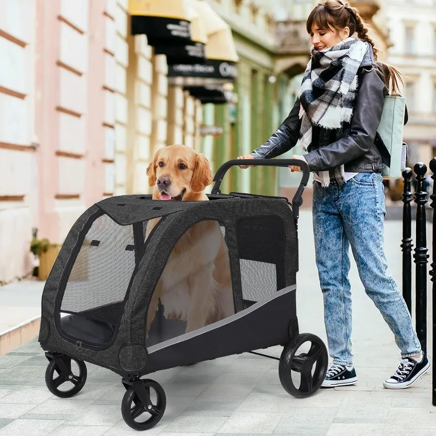 Dog Stroller for Large Dogs Extra Large Pet Stroller for Medium Dogs Dog Wagon Carriage Foldable Design Adjustable Handle with
