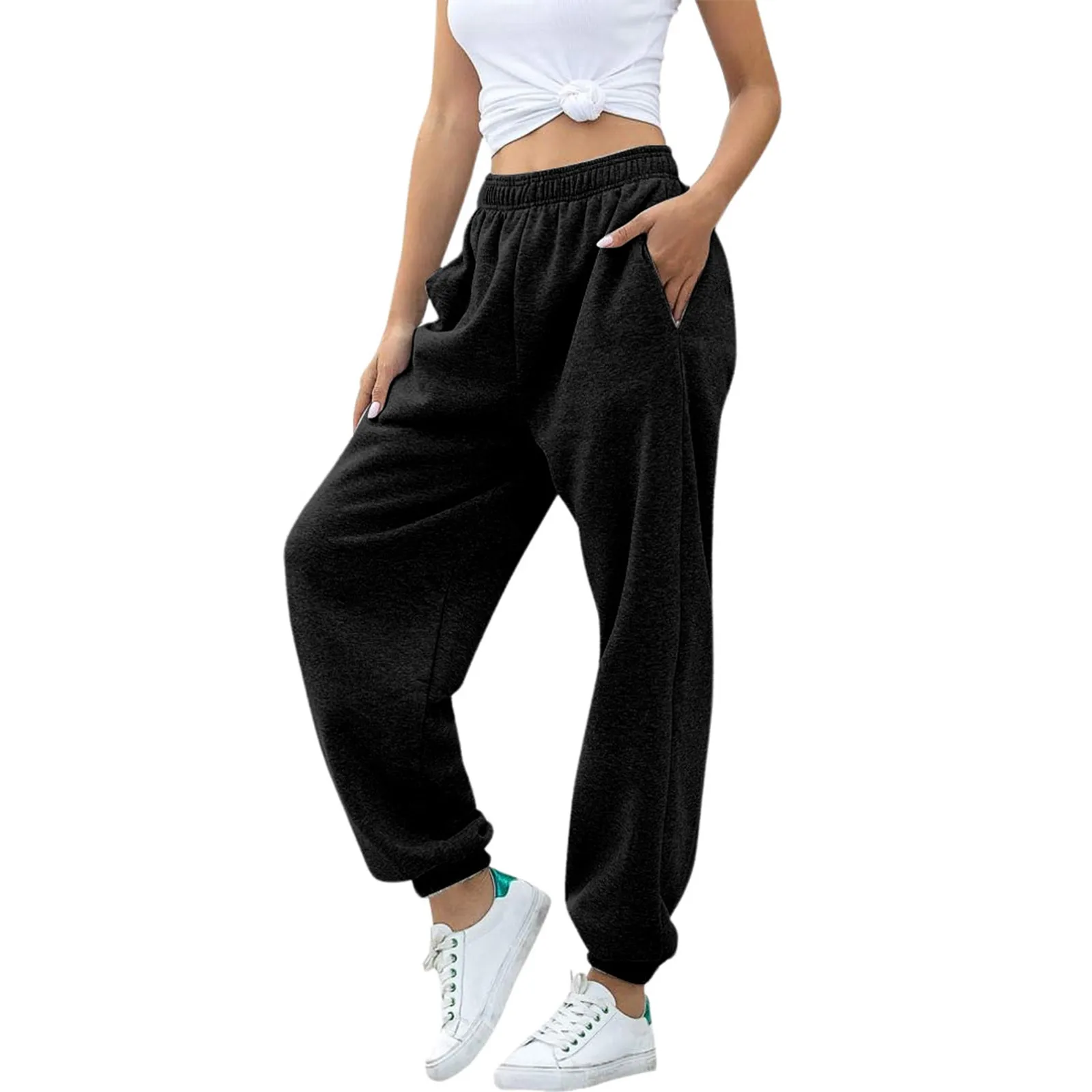 

Trendy Women'S Solid Color Pants Loose Trousers Outdoor Casual Pants Four Seasons Sweatpants Women'S Drawstring Jogging Pants