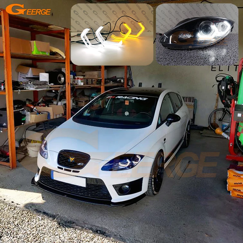 Dla Seat Leon Mk2 1P 2005-2012 Reflektor ksenonowy Ultra Bright Concept M4 Iconic Style LED Angel Eyes Halo Rings Refit Day Light