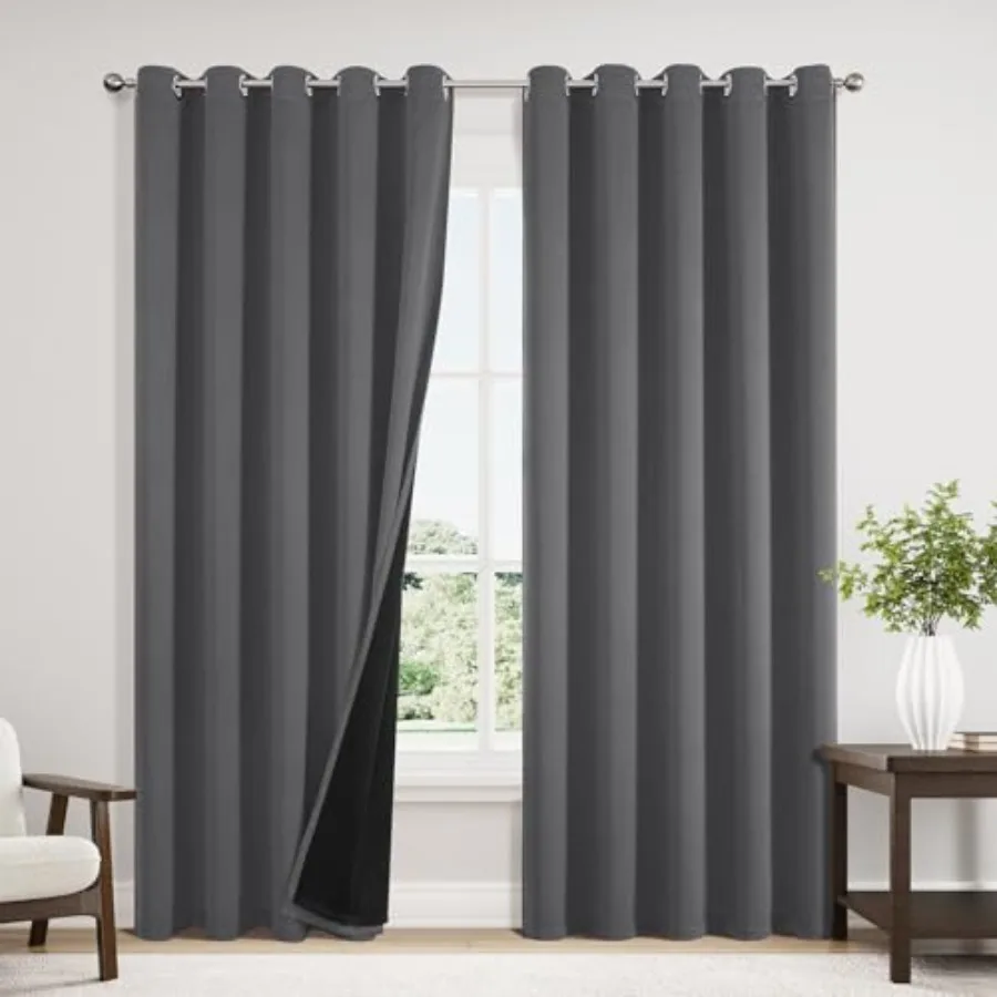 

100% out Curtains 84 inch Long for Bedroom with Liner, Extra Wide 2 Thick Layers Total out Thermal Insulated Grommet Window Cur
