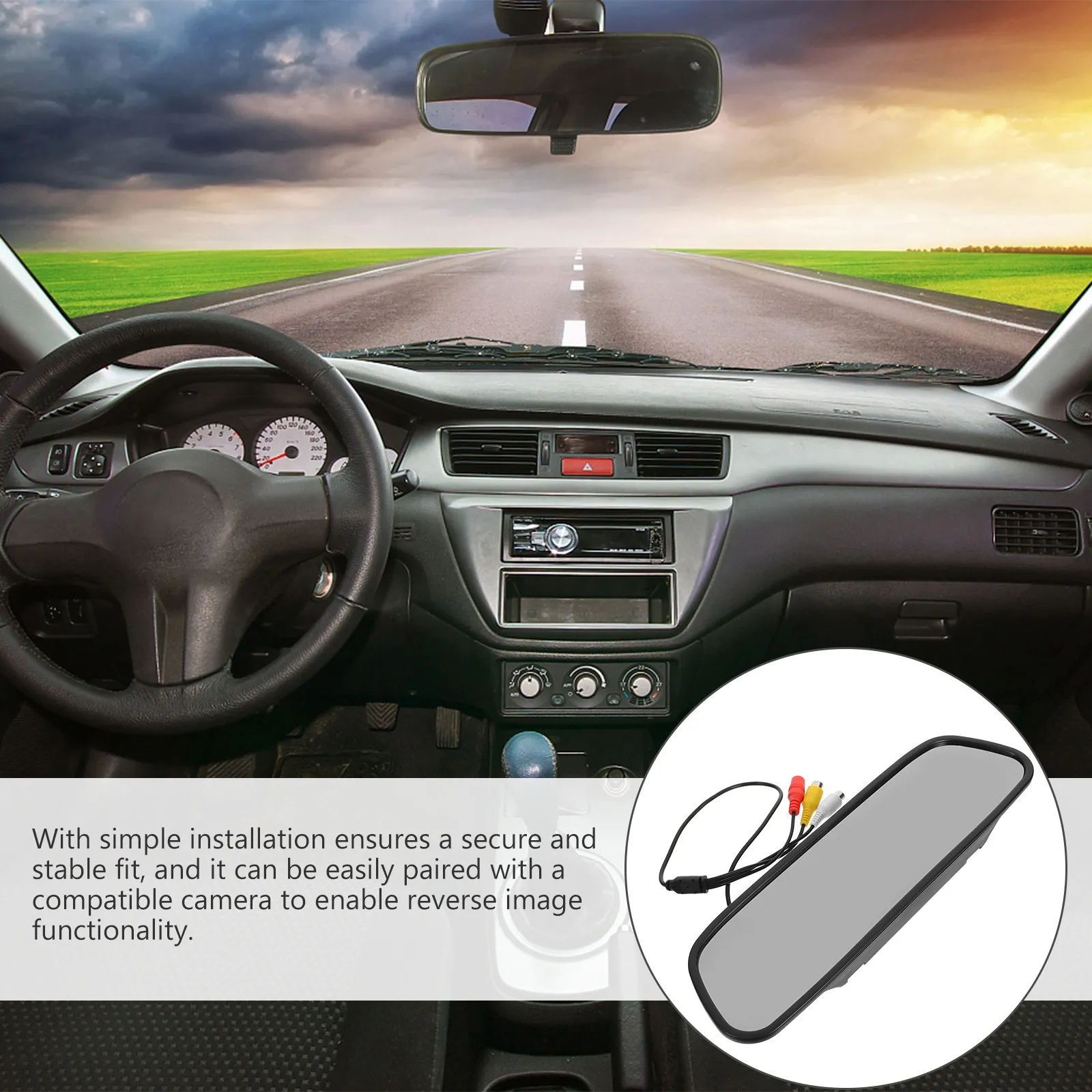 Car Rearview Mirror Display Compact Size Dual Av Inputs Backup System Display Screen Clear View Car Rearview Mirror