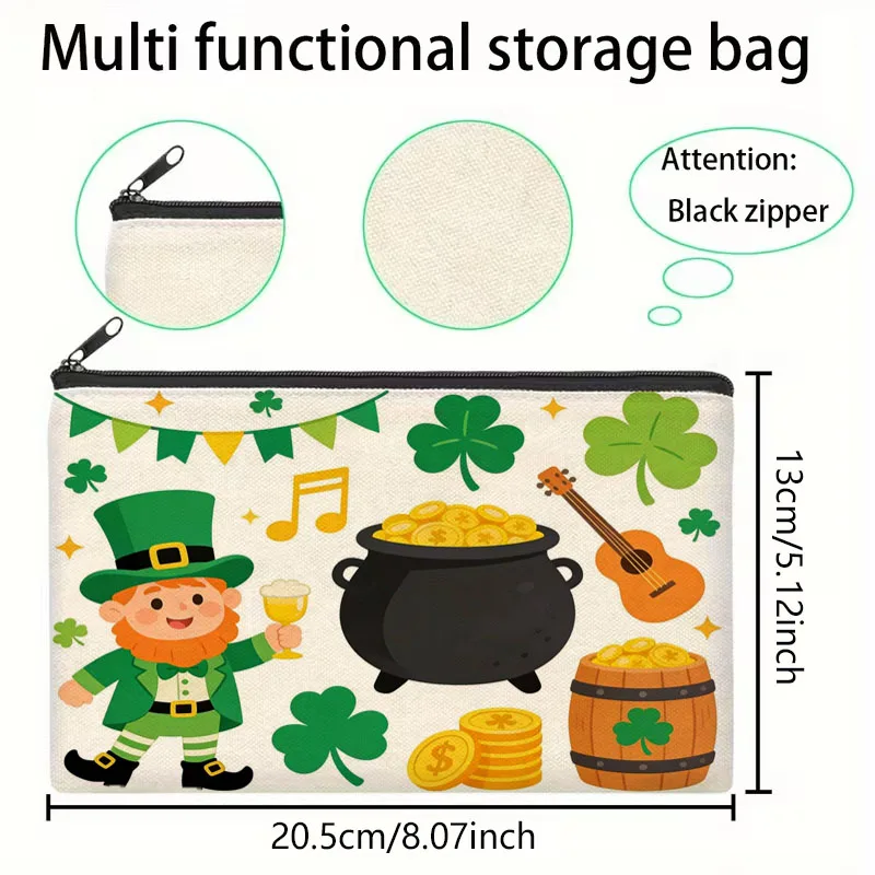 قطعة واحدة من حقيبة تخزين تحت عنوان البرسيم الأيرلندي، حقيبة حمل قماشية عصرية، محفظة للعملات المعدنية، مقلمة، حقيبة تخزين متعددة الوظائف #4