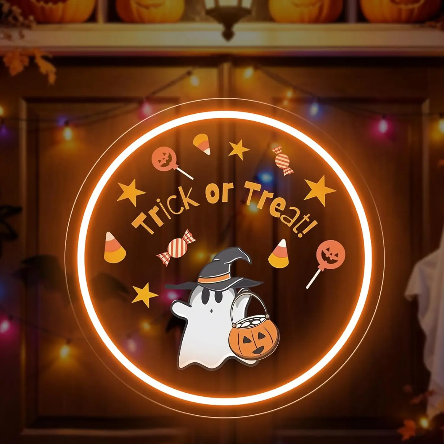 Trick or Treat LED Neon Sign USB Powered Neon Light Wall Hanging Lamp for Halloween Party Bedroom Window Home Wall Decor Gift