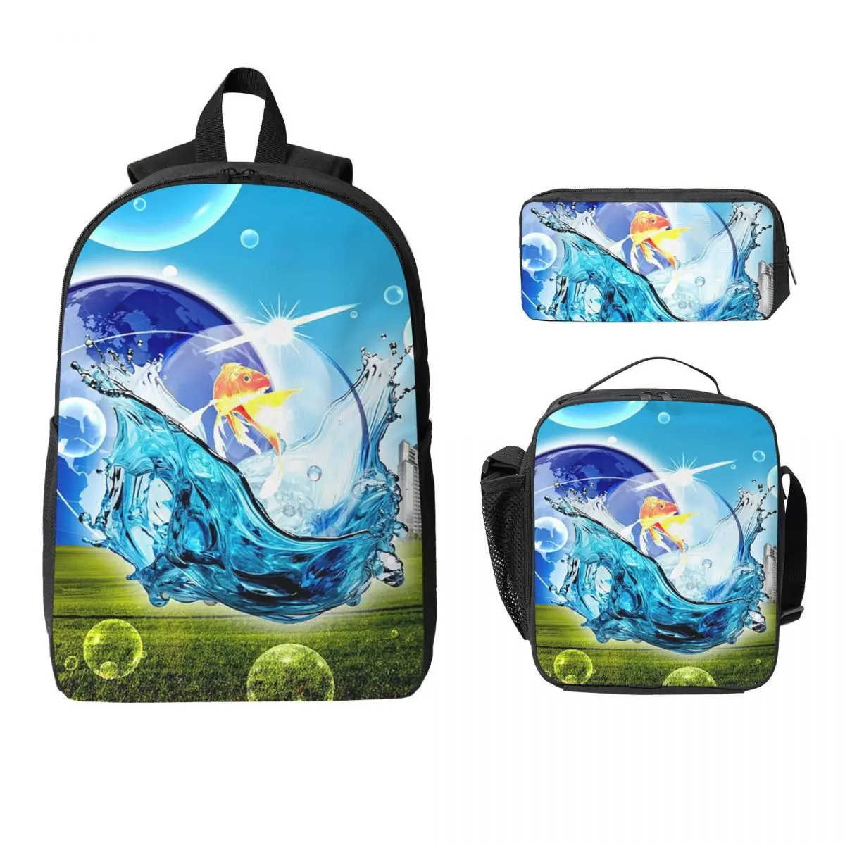 

Frutiger Aero Backpack Student Boys Girls BookBag School Bag Computer Shoulder Bags 3ps Insulated Lunch Bag Pencil Case