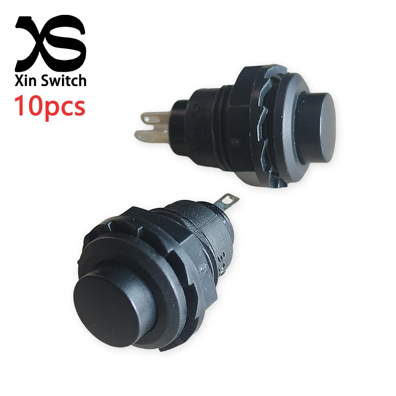 10PCS Black R13-502 Circular Self Resetting Power Button Switch Without Lock Opening 12mm 1.5A 250V/3A 125V Plastic Push Switch